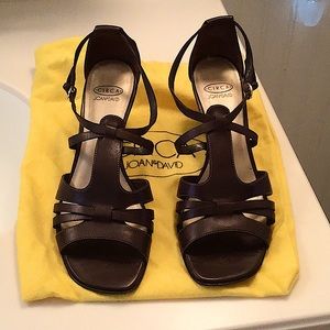 Circa Joan & David CJ FRANKEE brown leather wood wedge sandals with dust bag 9.5